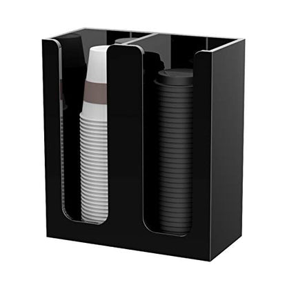 Richboom Acrylic Coffee Cup and Lid Storage Organizer Holder, 2 Compartments, Black - color: Black
