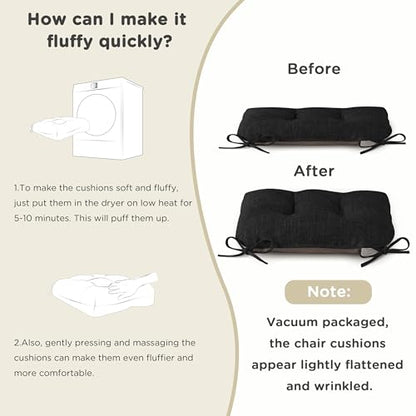 AddGrace Chair Cushions for Dining Chairs Set of 1 Kitchen Seat Cushions with Ties and Non Slip Backing Tufted Indoor Seat Pad for Kitchen Dining Room 18" x 17" x 3" Black - color: Black