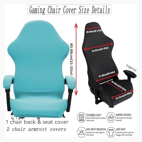 Gaming Chair Cover Set with Armrest Covers, Stretch Ruffled Slipcover for Racing Office Computer Reclining Chairs (Sky-Blue) - color: Sky-blue