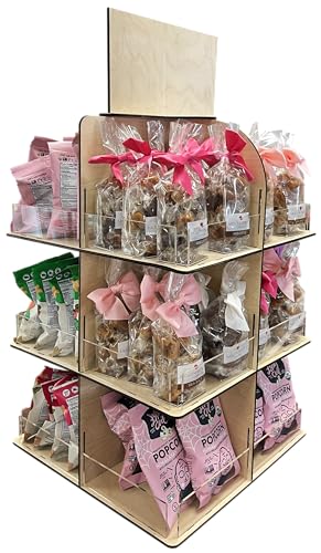Versatile 4-Sided Rotating Display Stand for Candy, Snacks, Jams, Produce and More - Ideal for Craft Shows, Farmers Markets, and Retail Stores - 12 Shelves, Heavy-Duty Design, Easy Setup (Natural) - color: Natural
