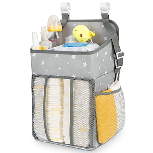 Maliton Changing Table Diaper Organizer - Baby Hanging Diaper Stacker Nursery Caddy Organizer for Cribs Playard Baby Essentials Storage (Star) - color: Grey Star
