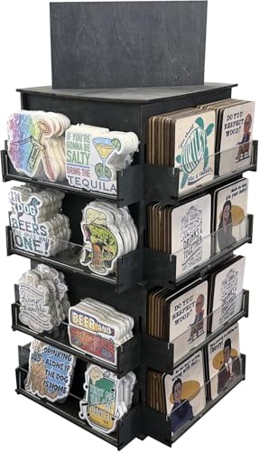 4-Sided Rotating Display Stand - Craft Shows, Trade Shows, Markets - Small & Medium-Sized Items like Stickers, Postcards, Coasters, Note Pads, Napkins - Heavy-Duty, Easy to Assemble (Black)… - color: Black