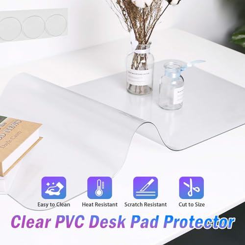 JanJunDec Clear Table Protector, 42x72 Inch Plastic Table Cover, Transparent Desk Pad Mat on Top of Desks, Waterproof PVC Tablecloth Protector, Vinyl Table Pad Mat for Kitchen Dining Room Coffee Table - size: 42x72 Inch