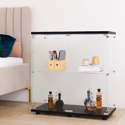 GDJAASJI Glass Display Cabinet with Lock, Fast Installation Curio Cabinets with 5mm Tempered Glass Floor Standing Bookshelf for Living Room (35.35" D x 31.69" W x 14.37" H, White) - color: 2-door 2-shelf, Black