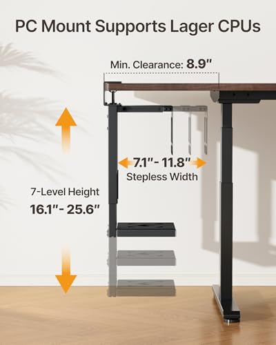 monTEK Under Desk PC Mount, Heavy Duty Adjustable PC Holder for Standing Desk & Home Office, Fits Most PC Cases 16.1”-25.6” (H), Space Saving CPU Mount, No-Drill Installation, 66 lbs, Black - color: Black