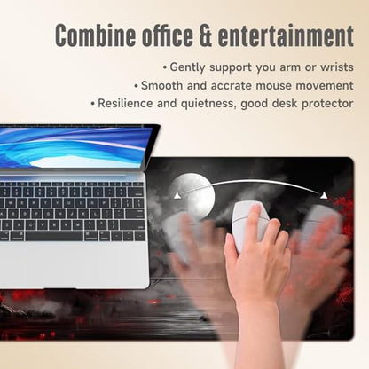 Extended Gaming Mouse Pad, Large Mouse Mat 3 mm Nature Rubber Base Mousepad with Stitched Edges, Non-Slip Desk Mat for Office Home Great Gift 31.5x11.8 Inch (Dark Canyon 4) - color: Dark Canyon 4