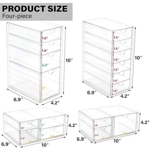 Prsildan 17 Drawers Teacher Toolbox Office Supply Organizer, Set of 4 | Clear Acrylic, Pull Out, Craft Desk Art Supply Accessories Vanity Countertop Bathroom Kitchen Cabinet Makeup Storage - style: 17 Drawers