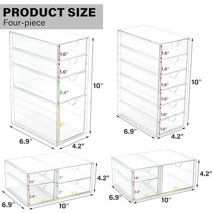 Prsildan 17 Drawers Teacher Toolbox Office Supply Organizer, Set of 4 | Clear Acrylic, Pull Out, Craft Desk Art Supply Accessories Vanity Countertop Bathroom Kitchen Cabinet Makeup Storage - style: 17 Drawers