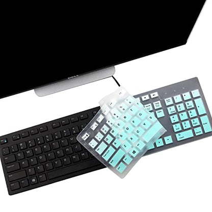 2PCS Keyboard Cover for Dell KM636 KB216 KB216t KB216d KB216p Wired & Wireless Keyboard, Dell Optiplex 5250 3050 3240 5460 7450 7050, Dell Inspiron Desktop 24" 27" 5400 5490 7700 7790 3475 3670 3477 - color: MintGreen+Clear