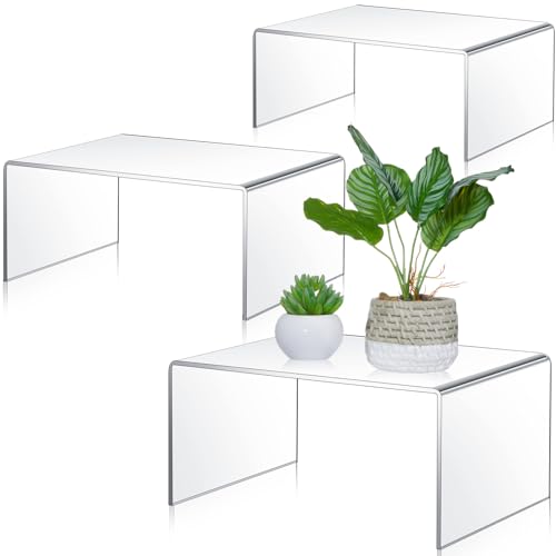 RattanView 3 Pcs Extra Large 12,11,10.25 Inch Acrylic Display Risers Clear Acrylic Shelf Riser Display Stands 5 mm Thick Rectangular for Collectibles Figures - size: 12, 11, 10.25 Inch