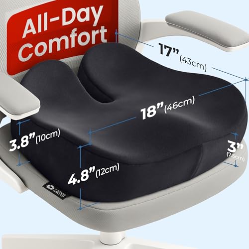 5 STARS UNITED Seat Cushion - Memory Foam Chair Cushion for Tailbone Pain Relief - Ergonomic Support for Coccyx, Sciatica & Butt - Office, Desk & Gaming Chair, Car Seat, Wheelchair, Black Suede - color: Black Suede, size: XX-Large