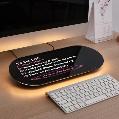 TSJ OFFICE Glass Desktop Whiteboard - 17 X 7 Inches Small Dry Erase Board with Warm Light, Black Glass White Board Surface Notepad with 1 Drawer, Desk Organizers for Office, Home, School Supplies - color: Warm Light (Black Glass)