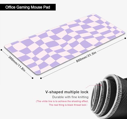 Pastel Purple Desk mat, Checkered Pattern Large Mouse Pad, Protector Pad Writing Mat for Work Home Decor, Desk Pad, Gaming Mousepad, Big Mouse Pads for Office Computer Laptop, 31.5 X 11.8 in - color: Purple Checkered