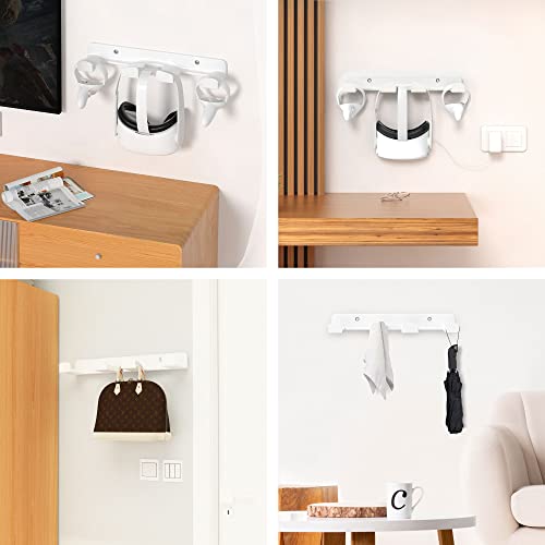HomeMount VR Wall Mount Storage Stand Hook-for Meta/Oculus Quest 2/Quest/Rift/Rift S/Valve Index/HTC Vive/HP Reverb G2/ PlayStation VR Headsets, Gaming Controller Hanger Space Saving（White） - color: White