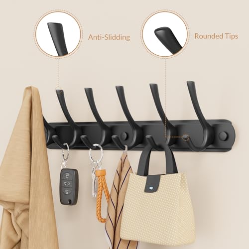 BAKON 2 Packs Coat Rack Wall Mount with 6 Hooks, Heavy Duty Towel Hooks Hat Rack for Bathroom Entryway Bedroom Laundry Living Room, Wall Hangers for Hanging Coat Towel Purses Bags (Black) - color: Black, size: 2Pack-6 Hook
