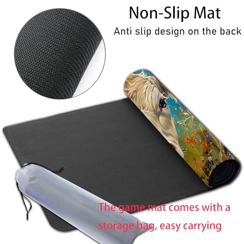 MTG Playmat, Smooth Surface Game Play Pad MTG TCG 24 x 14 inch with Storage Bag, Non-Slip Mouse Pad Card Fighting Game, Flowers and Cattle - color: Flowers and Cattle