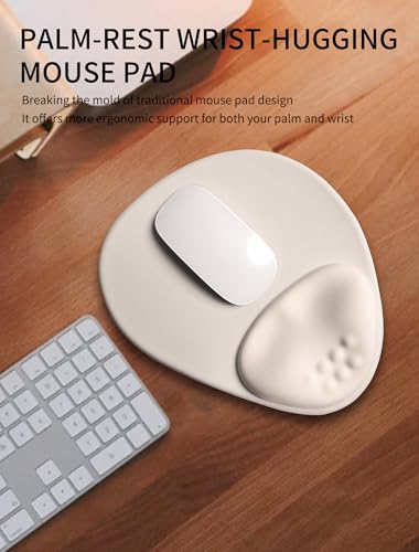 Palm-Rest and Wrist-Hugging Mouse Pad Wrist Rest, Ergonomic Wrist Support with Curve Fitting Cushioned Memory Foam for Carpal Tunnel Pain Relief, 9.9 x 8.3 Inch, Love of Apricot White - color: Love of Apricot White