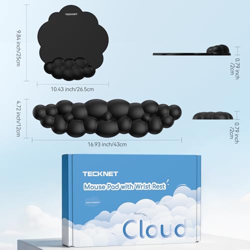 TECKNET Cloud Mouse Pad with Wrist Rest, Ergonomic Cloud Wrist Rest with Non-Slip Base, PU Leather Memory Foam Mouse Pad Wrist Support for Keyboard and Mouse, Pain Relief for Typing, Gaming, Black - color: Black