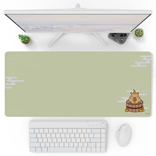 Pixio Mouse Pads - 36 x 16 inch XXL Capybara Green Multifunctional Large Desk Mats for Gaming, Office, Desktop Anti-Slip Waterproof Washable Computer Mouse Mat - color: Green Capybara