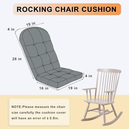 Rocking Chair Cushion - Chenille Fabric, High-Density Sponge, Durable Comfort Double-Sided Tufted Seat Pads with Ties, Chenille︱Light Grey, 44x19x4 inch - color: Reversible | Light Grey