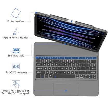 GGH Touch for iPad Keyboard Case Air 13 (M3 2025 / M2 2024) &12.9 iPad Pro (6th,5th,4th, 3rd Gen),360° Rotatable Protective Cover Multi-Touch Trackpad Keyboard Case with Pencil Holder - Grey - color: Grey