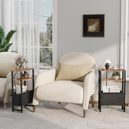 Narrow Side Table with Charging Station Slim End Table Sofa with Magazine Rack, Bedside Table for Small Spaces, 3 Tier Nightstand for Living Room Couch, Bedroom Rustic Brown LET503RE - color: Rustic Brown, style: With Charging Station