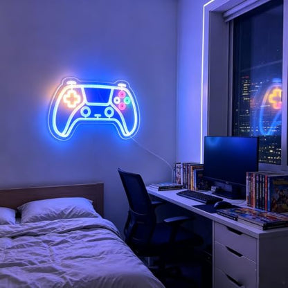 Gamer neon sign for room decor, 15 * 9 inch Blue Gaming Neon Signs with USB Power and Dimmer Switch for wall decor,teen boy room decor,gifts for teen boys,men,Kids - style: blue-gamepad