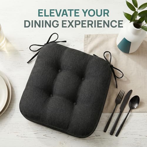 baibu Dining Chair Cushions, Memory Foam Kitchen Chair Cushions, Dual-Layer Patented Design Seat Pads with Ties, 16.5 x 16.5 x 3.5in, Black, 1PC - color: Black, size: 1 Count (Pack of 1)