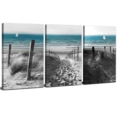 Black and White Beach Wall Art Bathroom Decor Teal Coastal Wall Decor for Living Room Nautical Sand Dune Scenery Painting Ocean Seascape Picture Canvas Artwork Bedroom Office Home Decoration 12x16" - color: Blue Coastal Sand Dune, size: 12"l X 16"w
