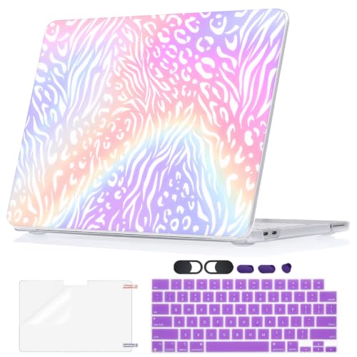 Ultra Thin Hard Case for 2026 MacBook Neo 13 A3404 A18 Pro, 5 in 1 Full Protection Accessories Set with Screen Protector, Keyboard Cover, Webcam Cover & Dust Plugs, Cool Rainbow Leopard - color: Colorful Cheetah