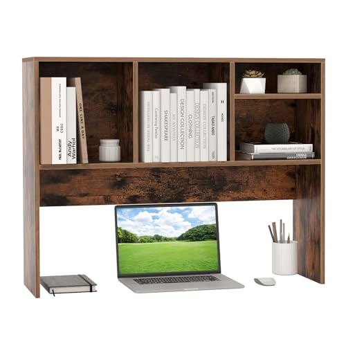 Giantex Desktop Bookshelf, Countertop Storage Hutch with 4 Shelves for Computer Desk, Dressing Tabletop Display Rack, Multipurpose Desk Hutch Storage Organizer for Home Office Dorm (Rustic Brown) - color: Rustic Brown, size: 4 Shelves (28.5"H)