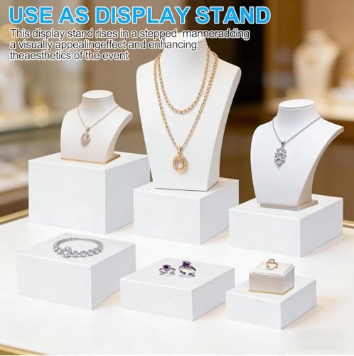 6 Pcs Acrylic Buffet Risers, 3x4x5x6x7x8 Inch Food Risers for Buffet Table, Catering Dessert Cake Holder for Party, Collectibles Jewelry Display Shelf, Stackable Cube Boxes Display with Hollow Bottoms