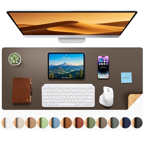 Aothia Dual-Sided Desk Pad - Leather Desk Mat, Natural Cork Desk Pad Protector, Large Mouse Pad for Desk, Waterproof Desk Blotter Pad, Desk Writing Pad for Office Work/Home, Coffee (35.4" x 15.7") - color: Coffee+cork, size: 35.4" x 15.7"