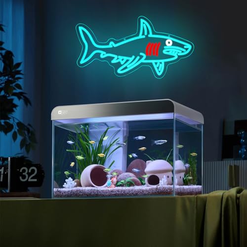 Shark Neon Sign for Wall Decor Dimmable USB Powered Blue Shark Neon Light Shark Lamp Wall Decor Sign Fish Light for Beach House Wall Art Ocean Animal Decor Game Room Bedroom Decor - style: shark