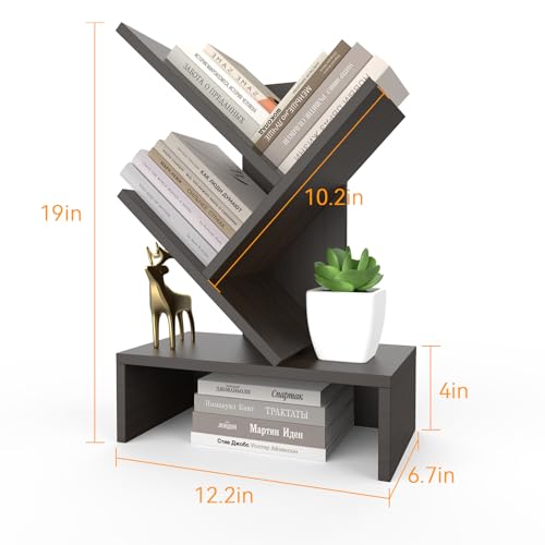 Godferyxin Small Bookshelf with Drawer for Desk,Compact Wood Book Organizer for Home Office, Bedroom, or School, 4-Tier Mini Bookcase with Storage for Decor - color: 4-tier-black Coffee