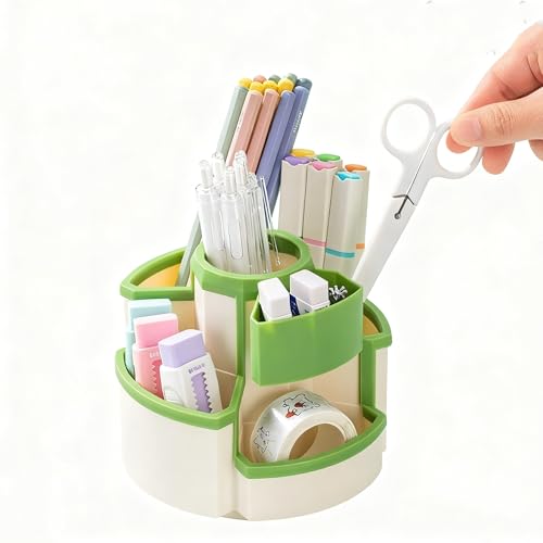 Pencil Holder for Desk Rotating Pen Organizers Green Small Desktop Organizer Desk Storage Caddy Ideal for Office, Home, School,Classroom (White & Green) - color: White & Green