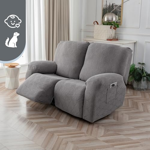 100% Waterproof Recliner Loveseat Cover, 2 Pieces Stretch Recliner Sofa Slipcovers Washable Couch Cover Furniture Covers for Pets, Dogs, Kids (Gray, 2 Seater) - color: Grey, size: 48"-62" 2 Seater