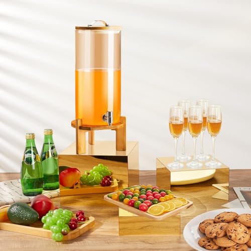 3 Pcs Gold Acrylic Risers Display Stands, Mirrored Nesting Cube Boxes Pedestal for Figures Collectibles, Jewelry Purse Wallet Showcase Blocks, Buffet Risers Food Display Catering Dessert Cake - size: Gold 3pcs (6",7",8")