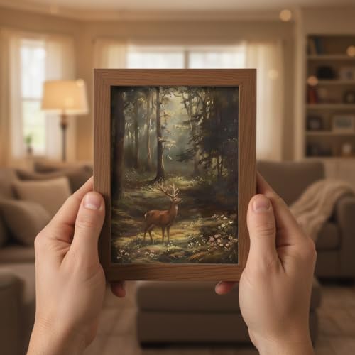 Forest Deer Wall Art Framed, Woodland Nature Animal Painting Print, Rustic Wildlife Wall Decor for Living Room Bedroom Cabin, Ready to Hang Wood Frame, 16x24 Inch - color: senlinlu, size: 24"L x 16"W