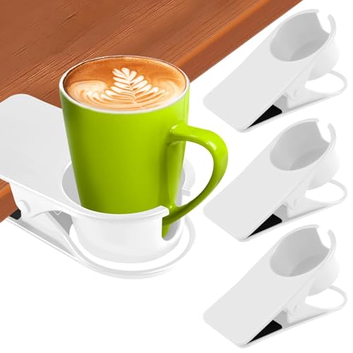 3PCS Drinking Cup Holder Clip Kalolary Chair Desk Bottle Cup Stand DIY Glass Clamp Storage Saucer Clip with Groove for Potted Plant Beverage Coffee Mug Holder Clip for Home & Office (White) - color: 3PCS White
