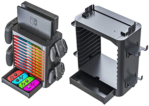 Skywin NS Compatible Nintendo Switch Games Holder, Nintendo Switch Stand, Game Disk Rack, Controller Organizer, Switch Holder Stand for Gamers, Nintendo Switch Accessories (Black) - color: Black