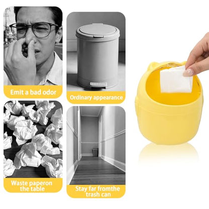Mini Trash Can, Cute Small Trash Can with Lid, Desktop Paper Bin with 5 Rolls of Bin Liners, Portable Tabletop Dustbin, Cartoon Animal Rubbish Storage for Office Bedroom Desk Kitchen(Yellow) - color: Yellow