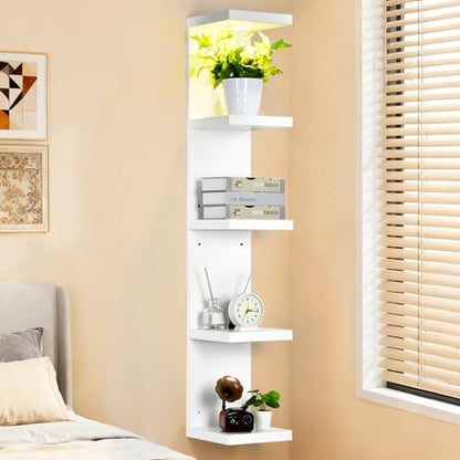LinTimes 5-Tier LED Wall Shelf with Remote Control, White Floating Shelves Unit, Wall Mounted Display Storage - size: 5 Tier