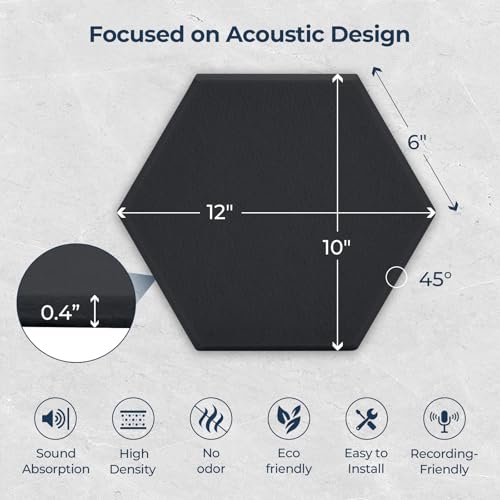 18 Pack Hexagon Acoustic Panels, 12" x 10" x 0.4" High-Density Soundproof Wall Panels, Self-Adhesive Acoustic Wall Panels for Studio, Home, Office, Black - color: Basic Hexagon - Black, size: Hexagon - 18 Pack