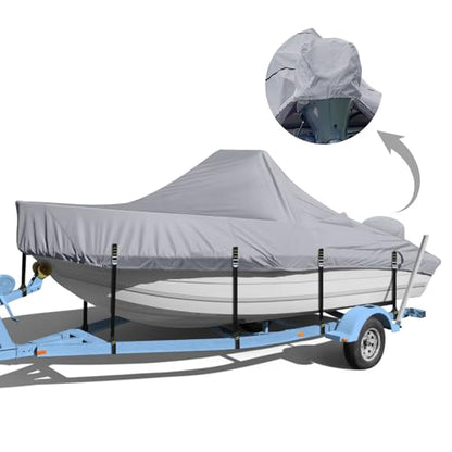 Center Console Boat Cover, 900D Heavy Duty Boat Center Console Cover, Waterproof Boat Covers 16-18.5 FT with Motor Cover and Metal Windproof Adjustable Buckle, Gray - color: Gray, size: 16'-18.5' Length , Beam Width up to 98" W