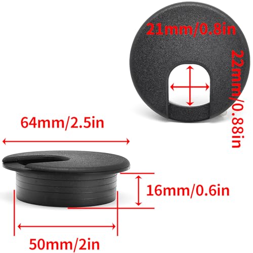 Surf turtle 6 Pack 2 Inch (50mm) Black Desk Grommets, Flexible Cable Cord Hole Cover with Bi-Metal Hole Saw Kit, 2m Cable Sleeve and Coiled Cord Wrap for Desk Table Wire Management - color: Black-U suit, size: 50mm