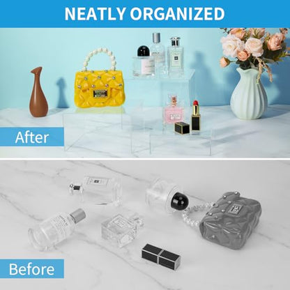 3Pcs Clear Acrylic Risers Display Stand, Acrylic Cube Box Stackable Nesting | Buffet Risers with Hollow Bottom Display Showcase for Figures Jewelry Perfume Handbag Food Dessert Party Show - color: Clear-3pcs