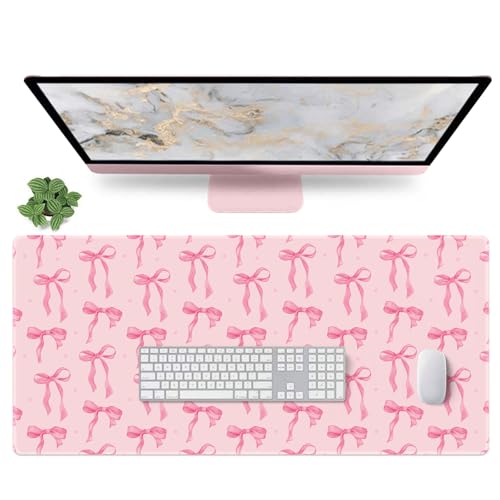 Pink Desk Mat Bows, Large Bow Mouse Pad for Computer Laptop PC Non-Slip Rubber Base Gaming Keyboard Pad, Cute Office Mat Girly Décor Office Supplies Accessories for Teen Girls Women 35.4 x 15.7in - color: Dark Pink, size: 35.4" x 15.7"