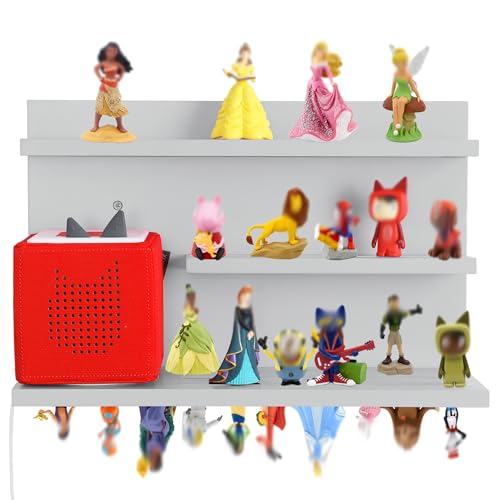 PHOENANCEE for Tonies Shelf Magnetic,for Toniebox Figures Storage Display Shelf (40-48 Character),Wall Floating Shelves,Compatible Charging Station for Children Kid's Room,Pine,3 Tier(Gray White) - color: Gray White, size: 3-Tier
