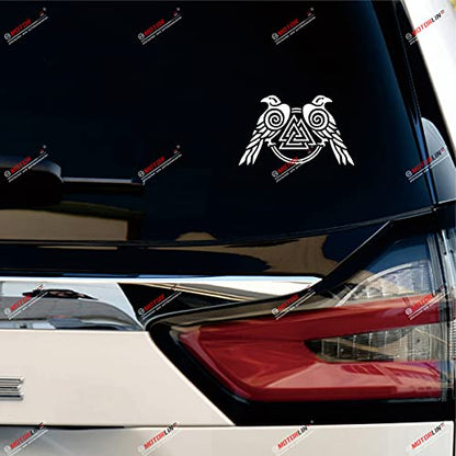 5'' White Huginn and Muninn Twin Ravens Valknut Decal Sticker Car Vinyl Norse Odin Style c - color: White